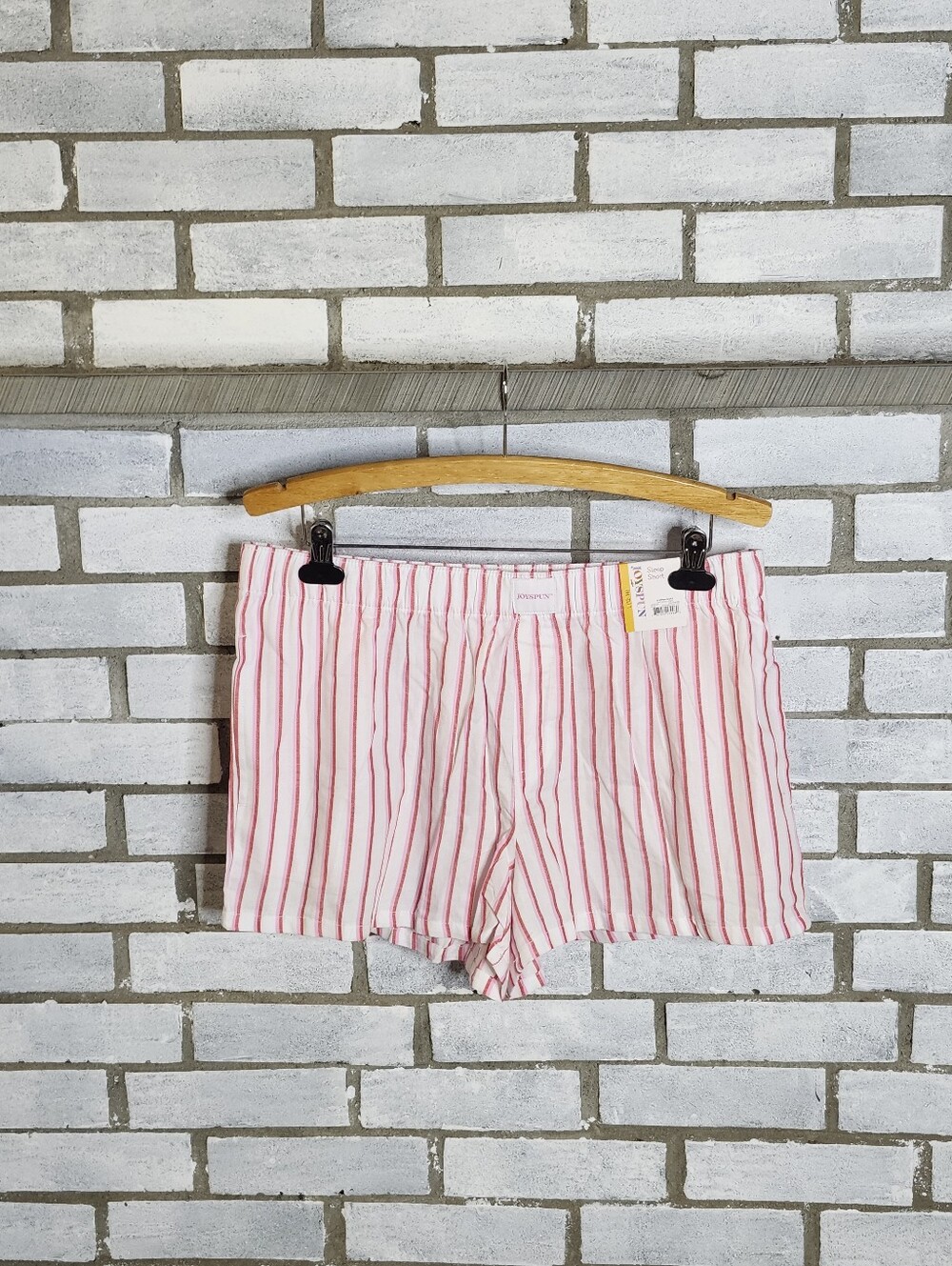 • NWT Joyspun Women Pajama Boxer Shorts L 12-14 Vivid White Stripe Woven Blend
